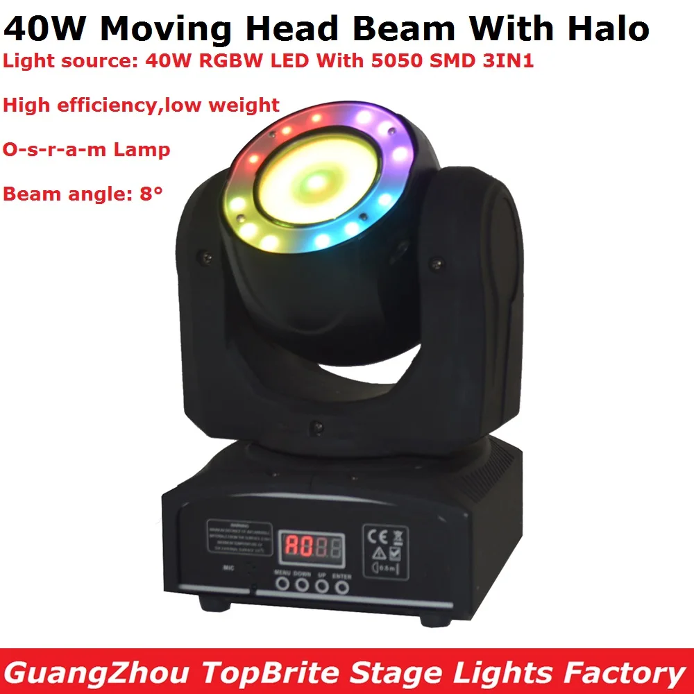 

Mini LED 40W Moving Head Light Beam Spot Stage Lighting Effect RGBW Color Mixed DMX512 Moving Head For Professional KTV DJ Light
