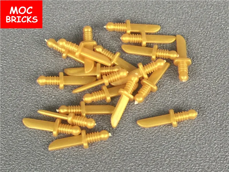 

20pcs/lot MOC Bricks DIY Figure parts Weapon Gold Knife Cutter Sword Tool Educational Building Blocks children Toys Gifts