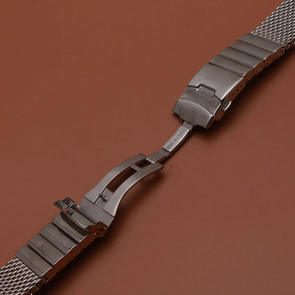 High Quality Watchband Stainless steel Shark Mesh Watch bands strap bracelet with safety folding buckle 22mm 4