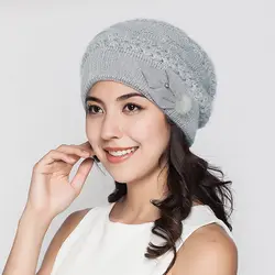 Модные осенне-зимняя одежда из шерсти вязаная шапка для Для женщин Шапки шапки Утепленная одежда утепленные кроличьим мехом смесь