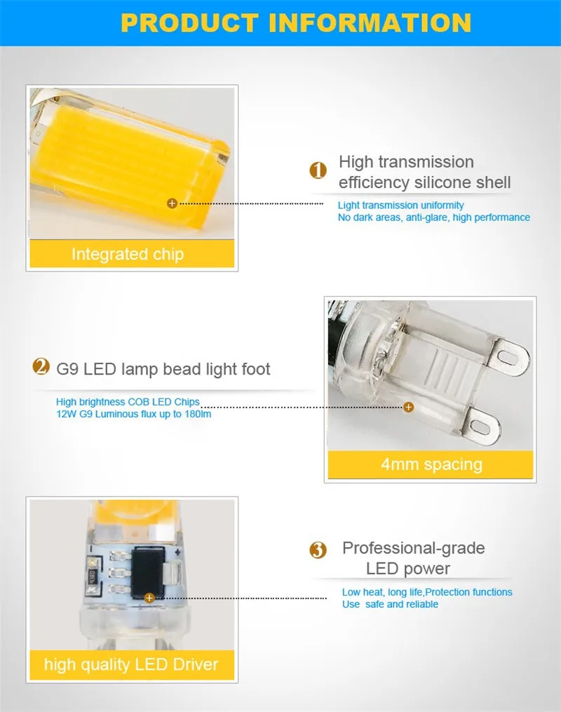 LED G9 Лампа 220 В 12 Вт приглушить COB SMD Светодиодное освещение светильники заменить галогенные фары люстра 360 градусов G9 свет