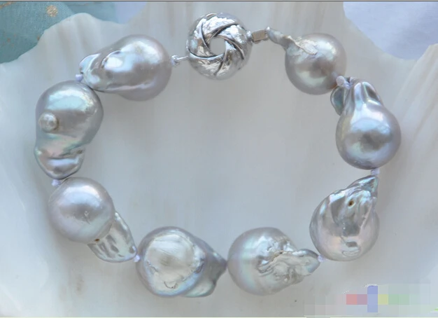 

P4094 8" 19mm GRAY BAROQUE KESHI REBORN PEARL BRACELET e SHIPPING 5.25