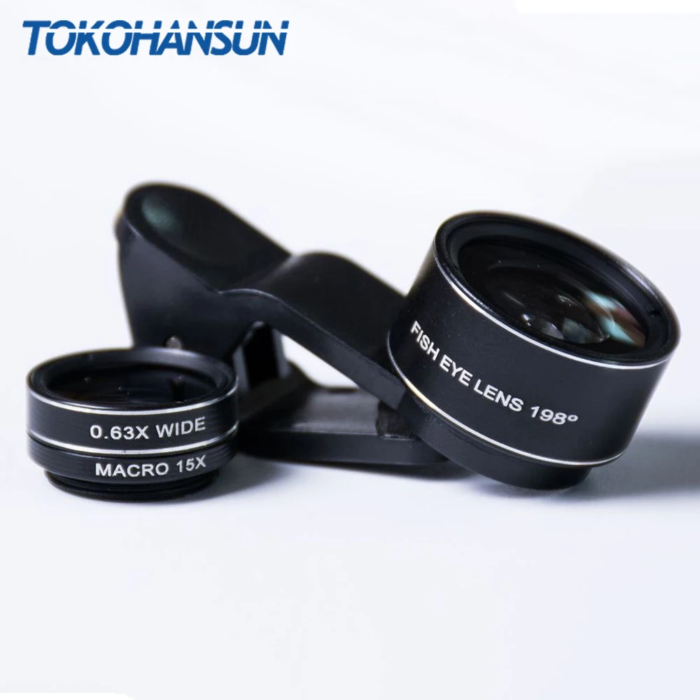 

TOKOHANSUN Mobile Phone Lens 3in1 Kit Universal Clip Smartphone Camera Lenses Wide Angle Macro Fish Eye for IPhone 7 6s Samsung