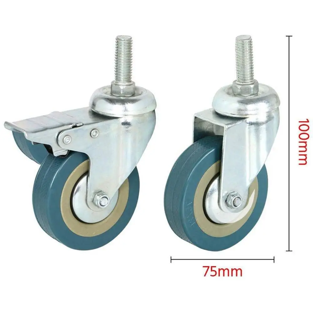 Сверхмощный 75 мм Поворотный Ролик с тормозными колесами колесики для мебели, набор из 4