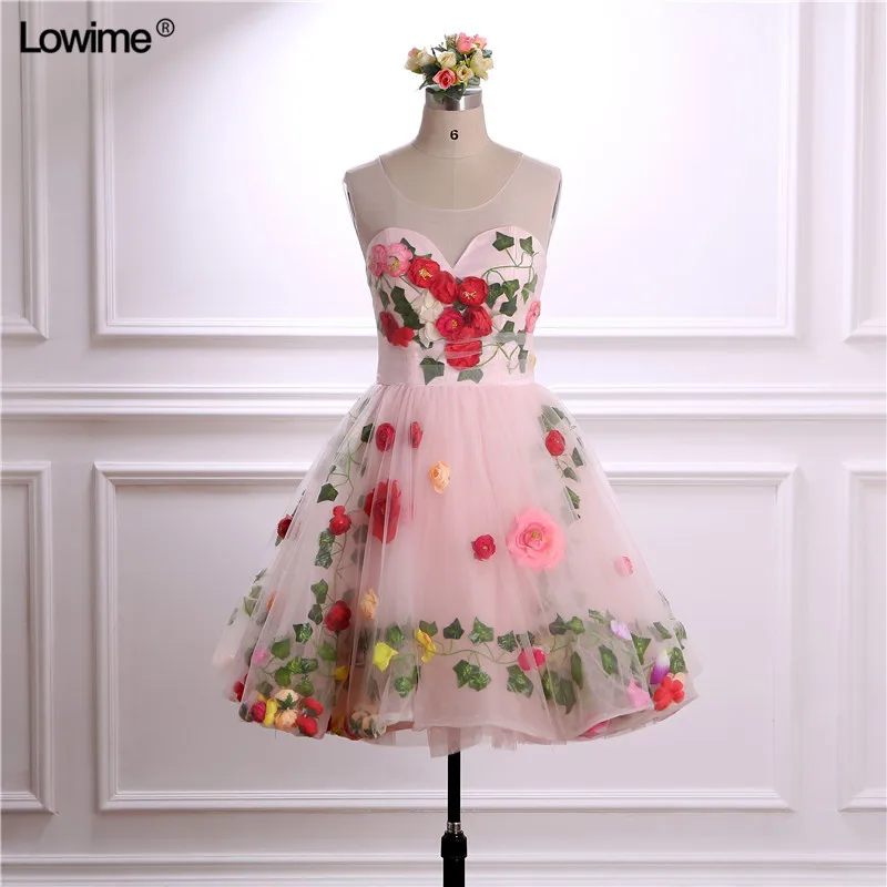 2018 New Arrival Scoop A Line Cocktial Dresses Handmade Flower Short vestidos Cocktail Dress (5)