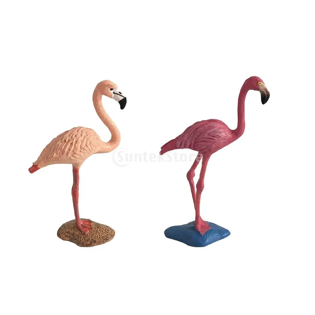2pcs Miniature Animals Birds Model Figurine Statue Scupltue Toy Red Flamingo