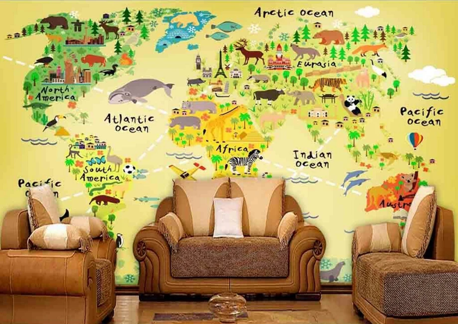 

Custom papel de parede infantil,National iconic animals and map,cartoon for children's room park living room wall vinyl paper