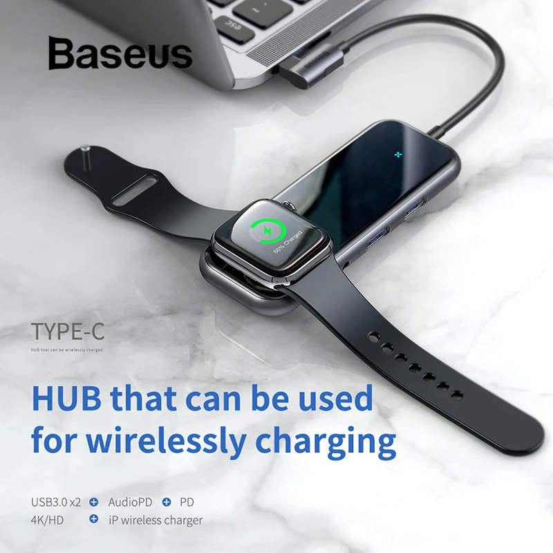 

Baseus Multi USB C HUB with Wireless Charger for iWatch Type C HUB to USB 3.0 HDMI for Macbook Pro with 3.5mm Audio Jack