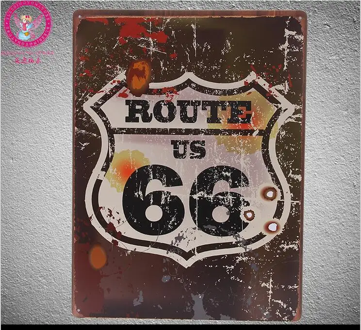 Большой размер оловянные знаки ROUTE US 66 Настенная Наклейка Большая Металлическая