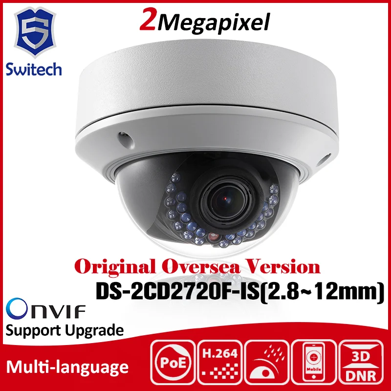  Hikvision Camera English Version 2MP Dome Camera DS-2CD2720F-IS 2.8-12mm Vari-focal Lens Camera IR-Cut Array IP Camera 