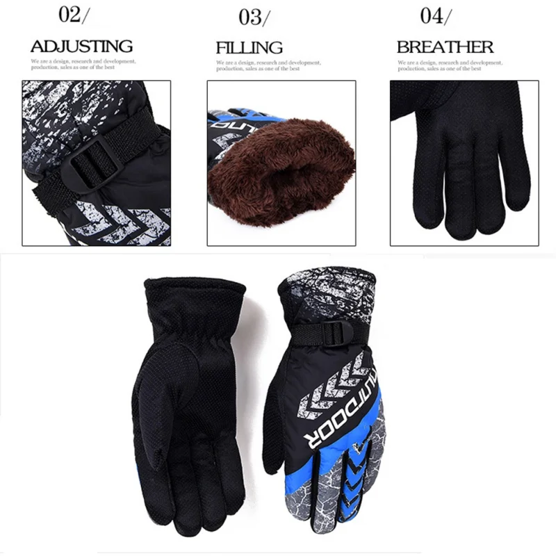 Мужские и женские теплые зимние перчатки для катания на лыжах, ветрозащитные водонепроницаемые утолщенные уличные спортивные перчатки для езды на мотоцикле, сноуборде, лыжах