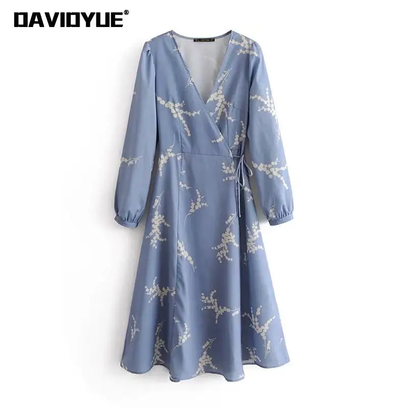 

Boho Floral warp long dress Summer v-neck long sleeve beach dress women 2018 vintage casual loose club party dresses vestidos