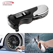 Многофункциональный портативный манометр для автомобильных шин, измеритель давления, тестер с аварийным молотком, фонарик, отвертка, ремень безопасности, резак, инструмент