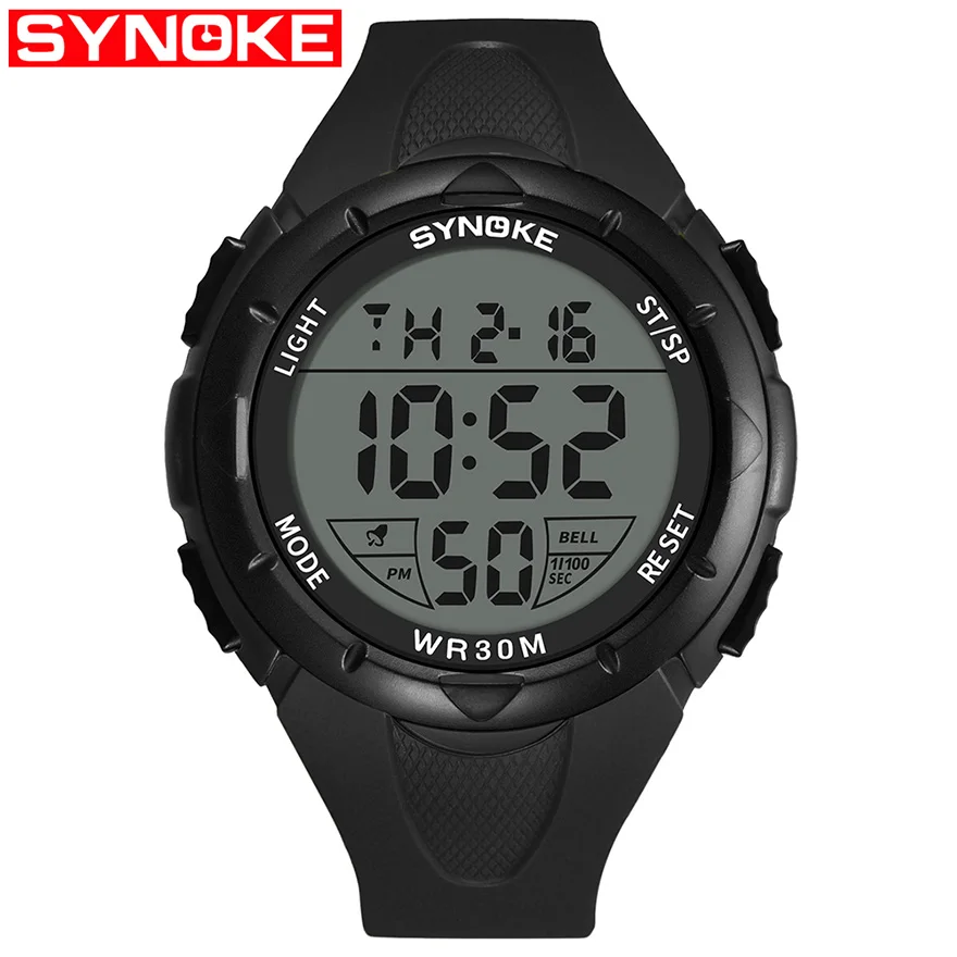 SYNOKE мужские часы спортивные цифровые наручные часы электронные военные Роскошные Finess водонепроницаемые часы Топы Дайвинг Прямая поставка - Цвет: Black