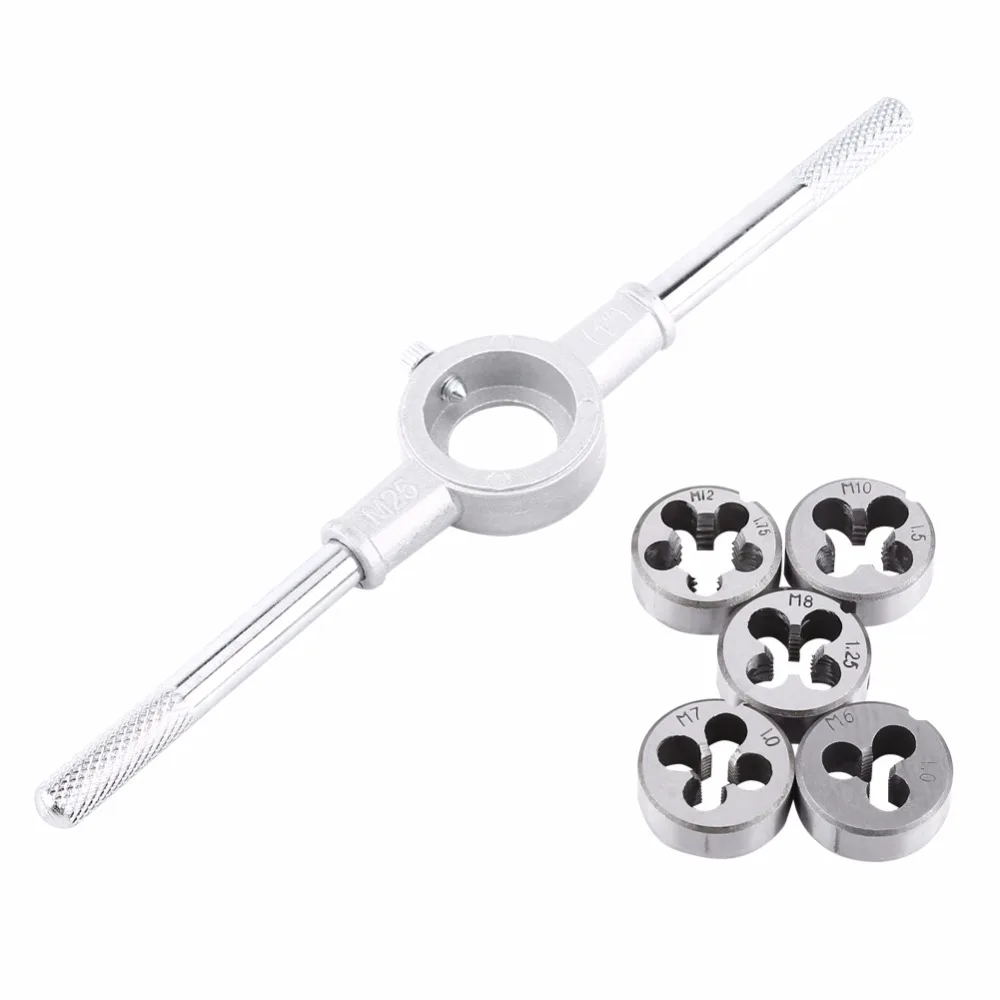 6PCS/Set Metric Die & Wrench Thread Processing Threading Tapping Hand Tool Kit Die Wrench Kit