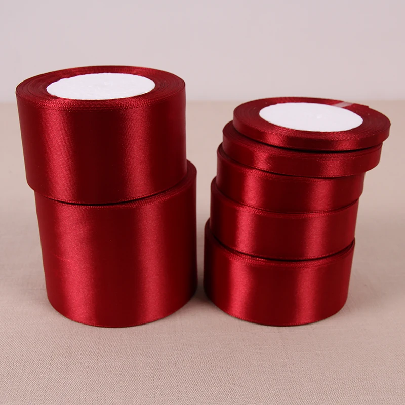 

(25 Yards/roll) 6/10/15/20/25/40/50mm Wine Red Color Single Face Satin Ribbon DIY Gift Wedding Party Wrapping Christmas Ribbons