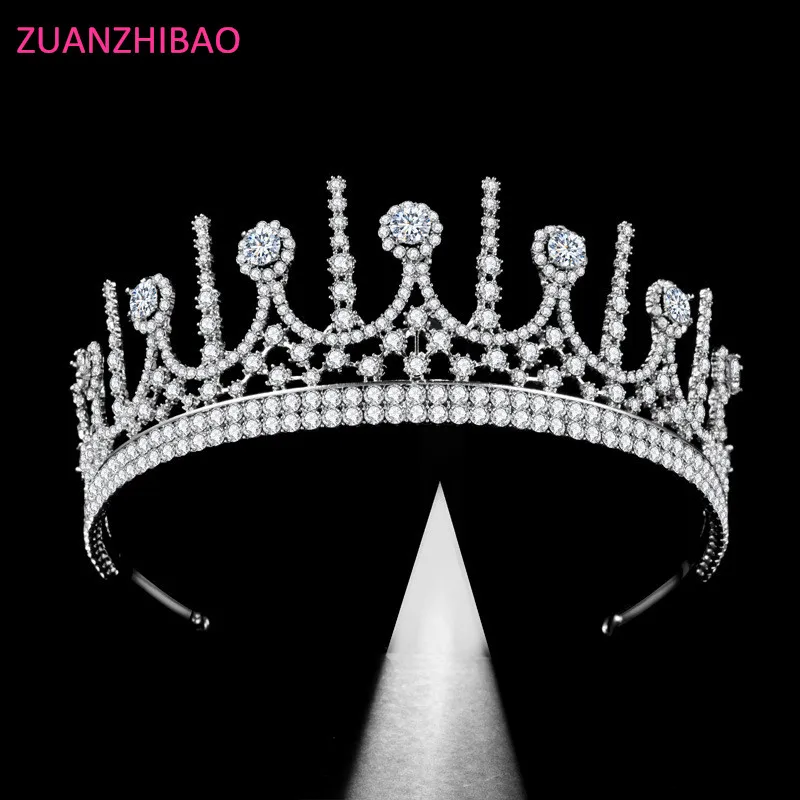 

Fashion Wedding Crown Crystal Bridal Bridesmaid Cubic Zirconia Silver Plated Zircon Tiara Headband For Prom Tiaras and Crowns