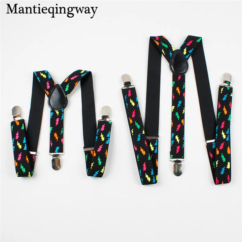 Mantieqingway родителей Подтяжки для женщин Для мужчин Мода красочные flash Печатный чулок для детей 3 Зажимы регулируемые подтяжки пояса