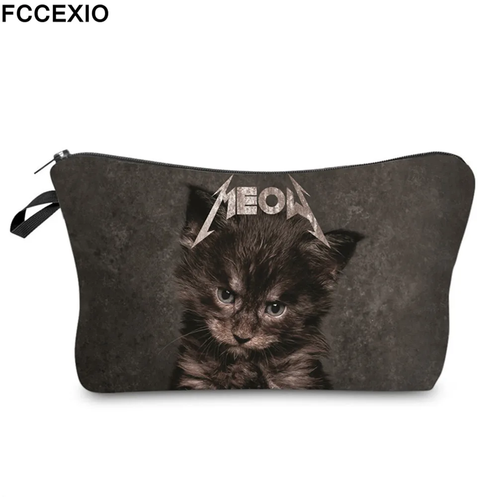 FCCEXIO جديد 3D طباعة حقائب مكياج مع غالاكسي القط نمط لطيف مستحضرات التجميل الجيبات للسفر السيدات الحقيبة المرأة التجميل حقيبة 05