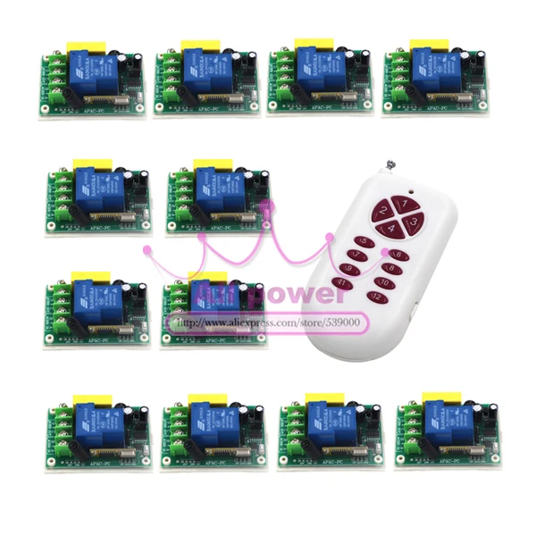 

500M High Power AC 220V 30A 1CH Wireless RF Remote Control Switch 30A 1Transmitter &12Receiver For Water Pump Home Appliances