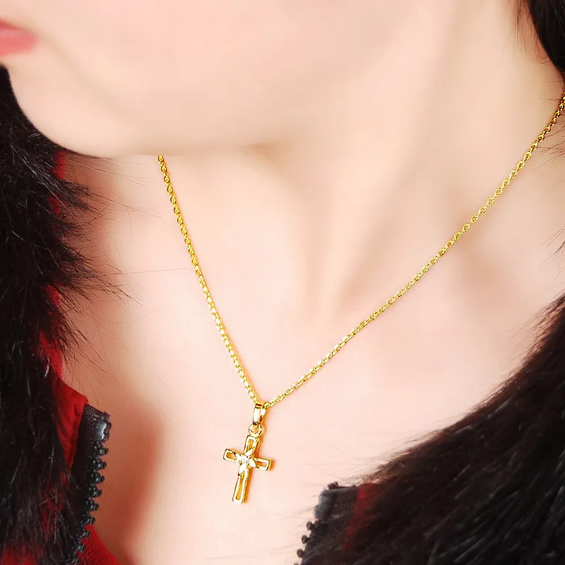 Новые ювелирные изделия Высокое качество 24 к желтые ожерелья крест ожерелья с подвеской-кулоном