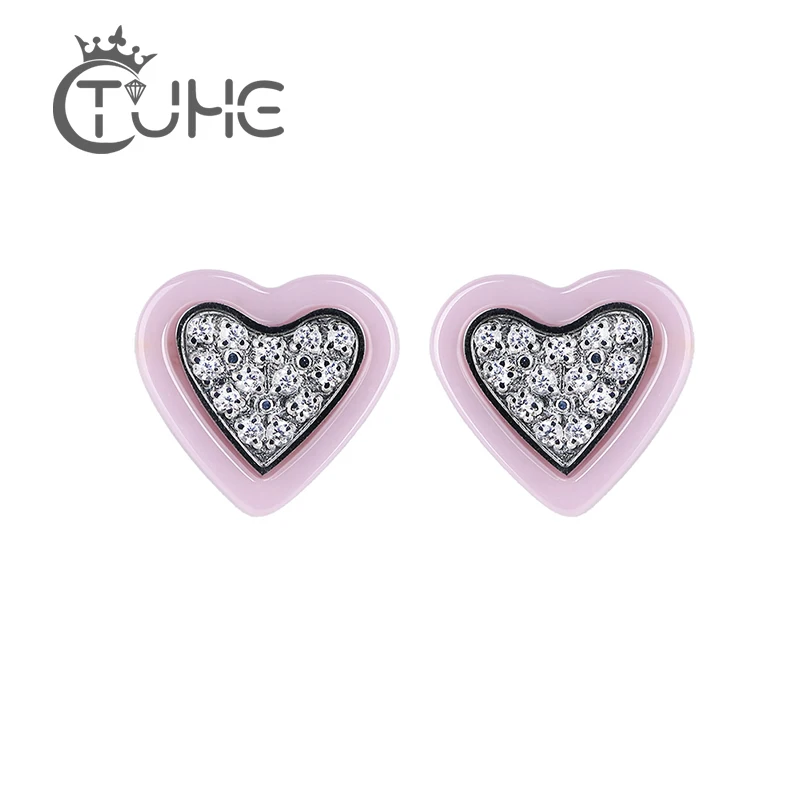 

Romantic Lovely Heart Stud Earrings for Lady Jewelry Pink White Black Healthy Ceramic Women Earrings Stainless Steel Jewelry