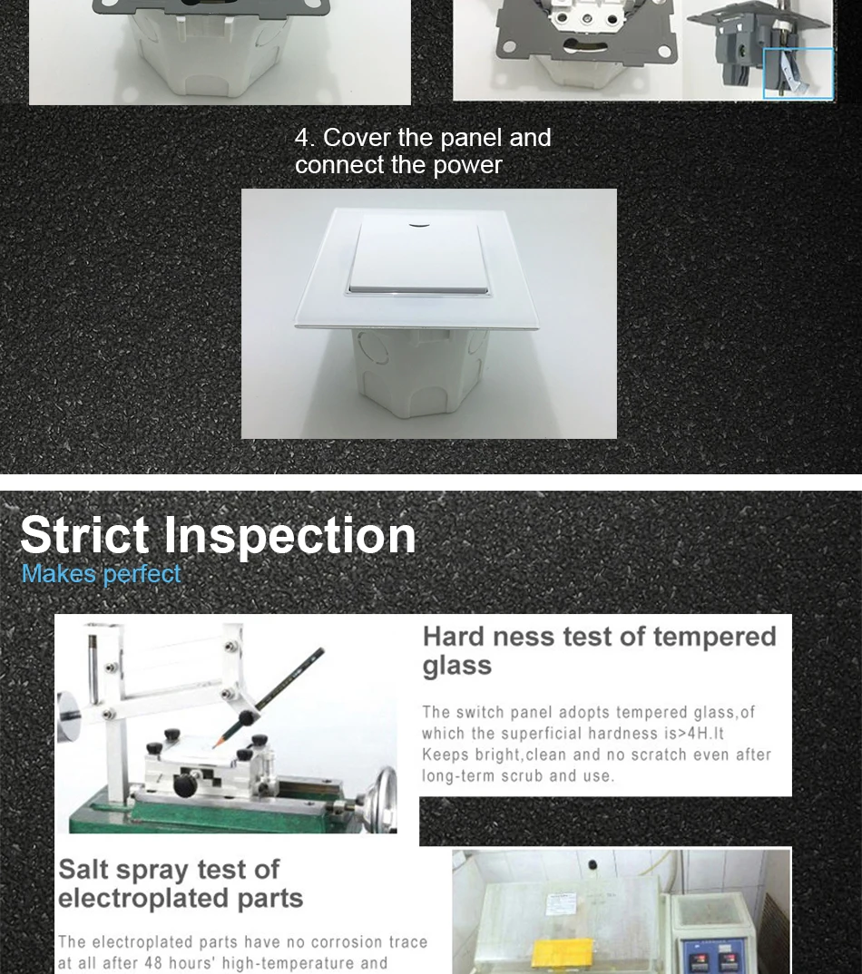 Vidro Cristal Wallpad, 1 Gangue com Tampa, Interruptor 2 Way, 110V-250V