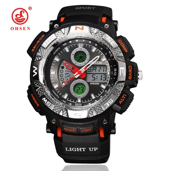 

2016 OHSEN Digital Sport mens Quartz Wristwatch Silicone Band LED Diving Military Orange Fashion Casual Watch relogio masculino