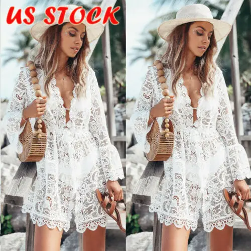 

Women's Summer Bathing Suit Lace Crochet Bikini Swimwear Cover Up Beach Dress
