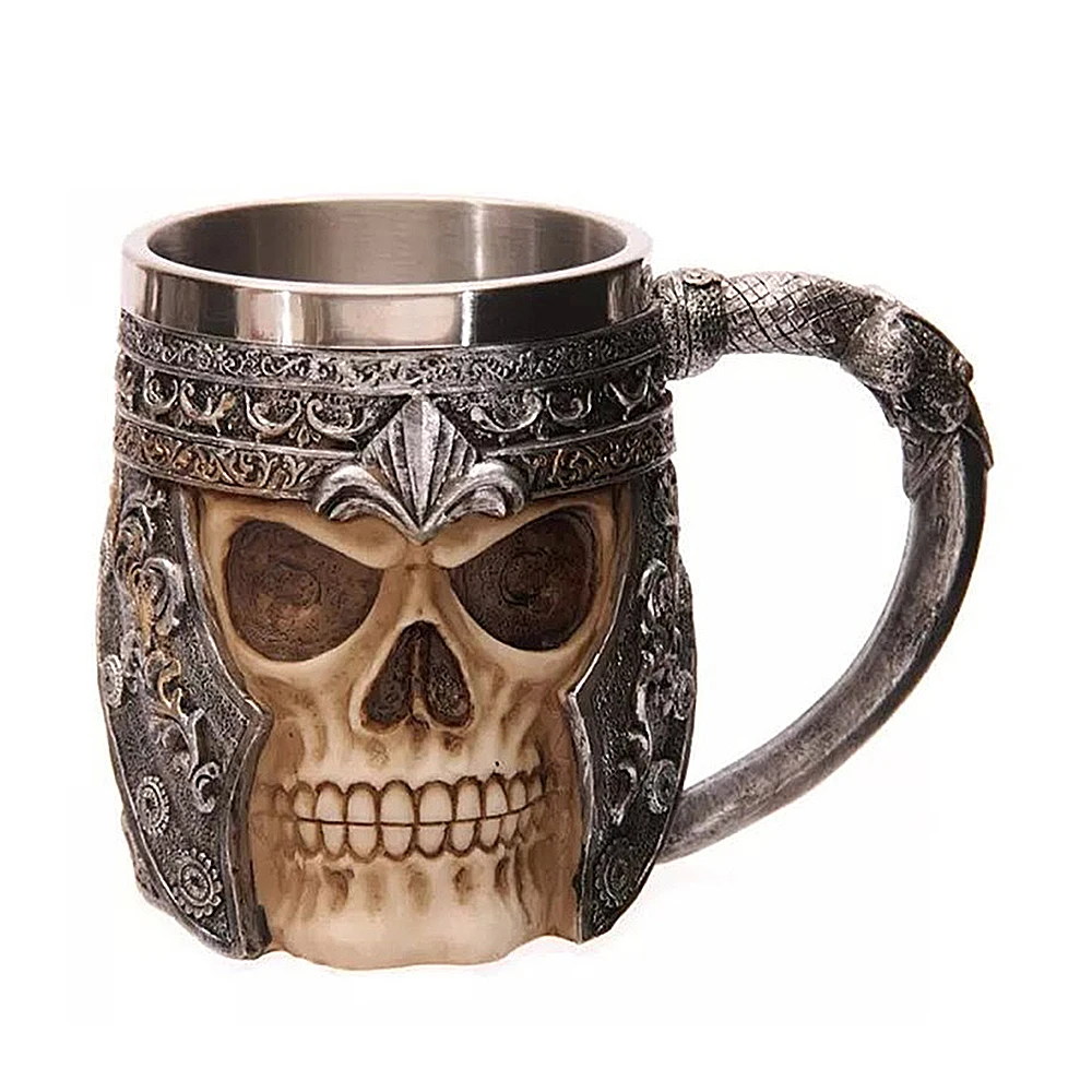 Творческий 3D череп Рыцарь или череп Рога кружка из нержавеющей стали кружка кофе чай Вода питьевая чашка Хэллоуин Бар посуда для напитков подарок - Цвет: Monaural cup