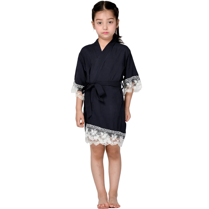 Mr& Mrs/детский кружевной халат с цветочным узором для девочек на заказ, хлопковые халаты, кружевной халат, кимоно для невесты, Детская ночная рубашка, Халат - Color: Black