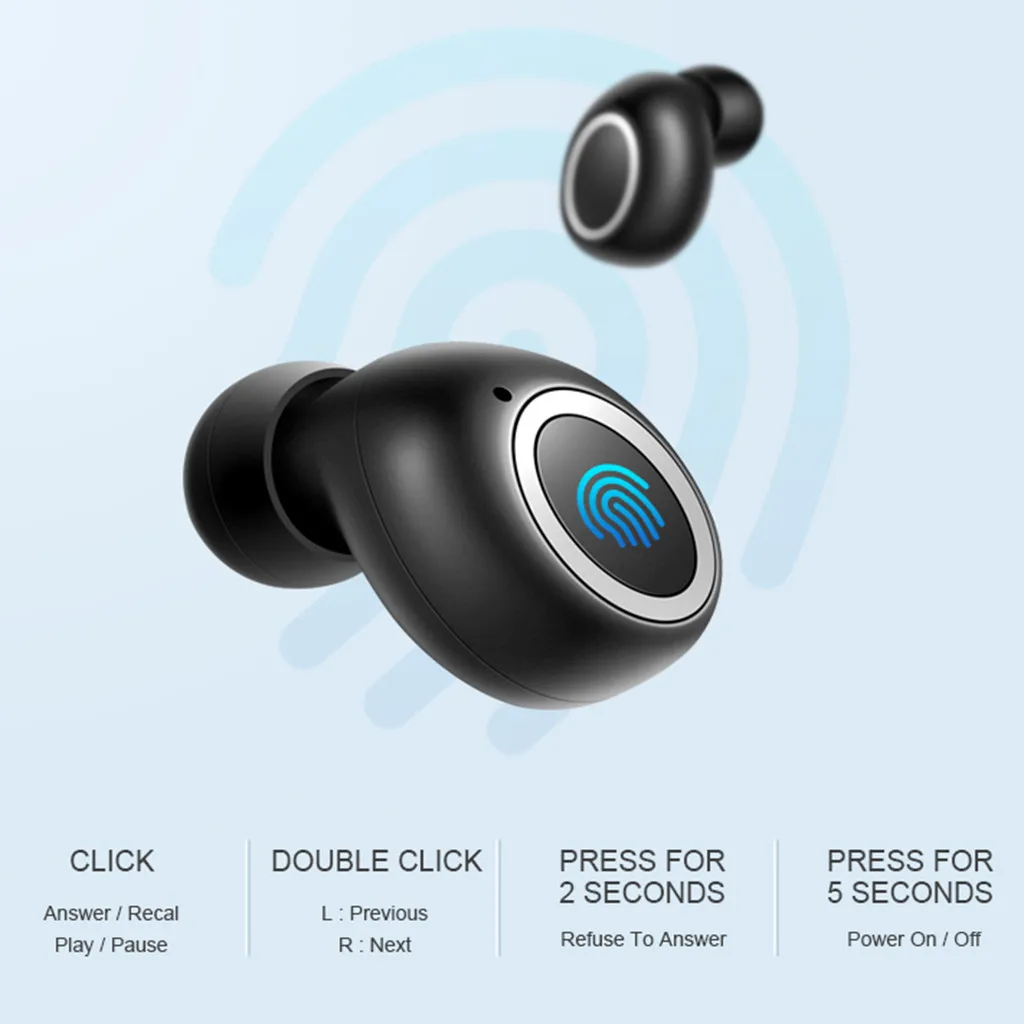Настоящие беспроводные TWS сенсорные bluetooth наушники с отпечатком пальца HD стерео