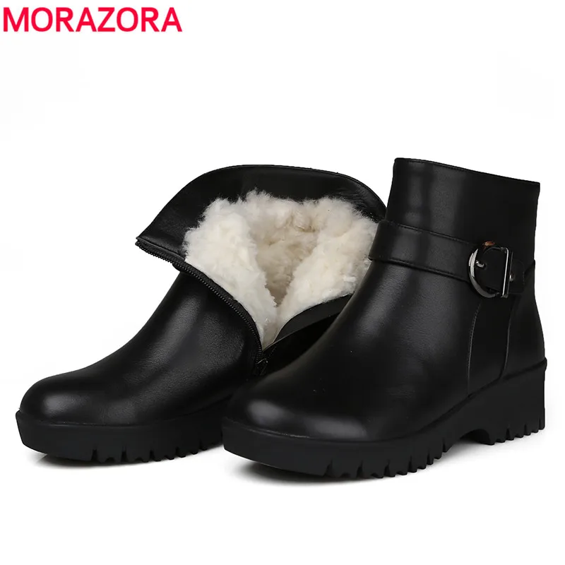 MORAZORA 2018 top quality ankle boots for women round toe genuine leather boots fur natural wool boots keep warm winter boots цена MORAZORA 2018 top quality ankle boots for women round toe genuine leather boots fur natural wool boots keep warm winter boots цены онлайн