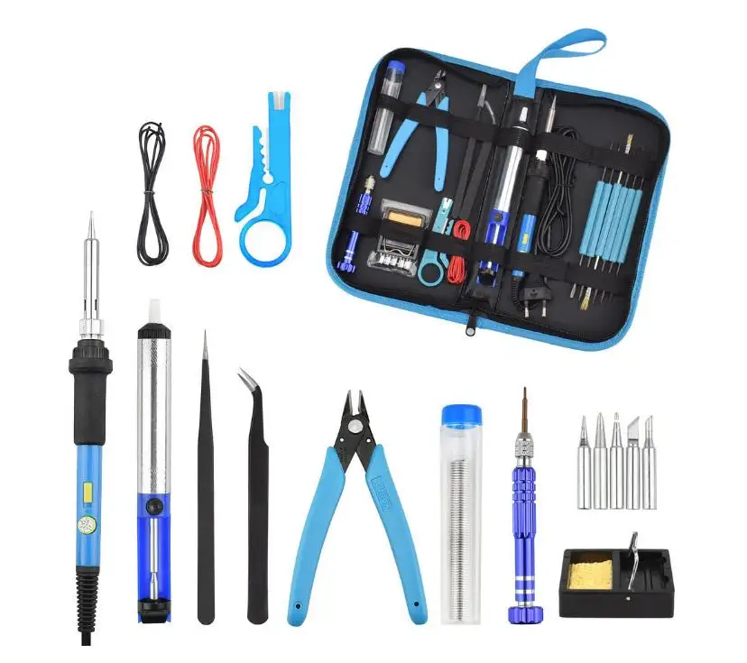 

17pcs/Set 60W Adjustable Temperature Welding Tool Soldering Gun Soldering Stand With Tool Case Soldering Iron Kit