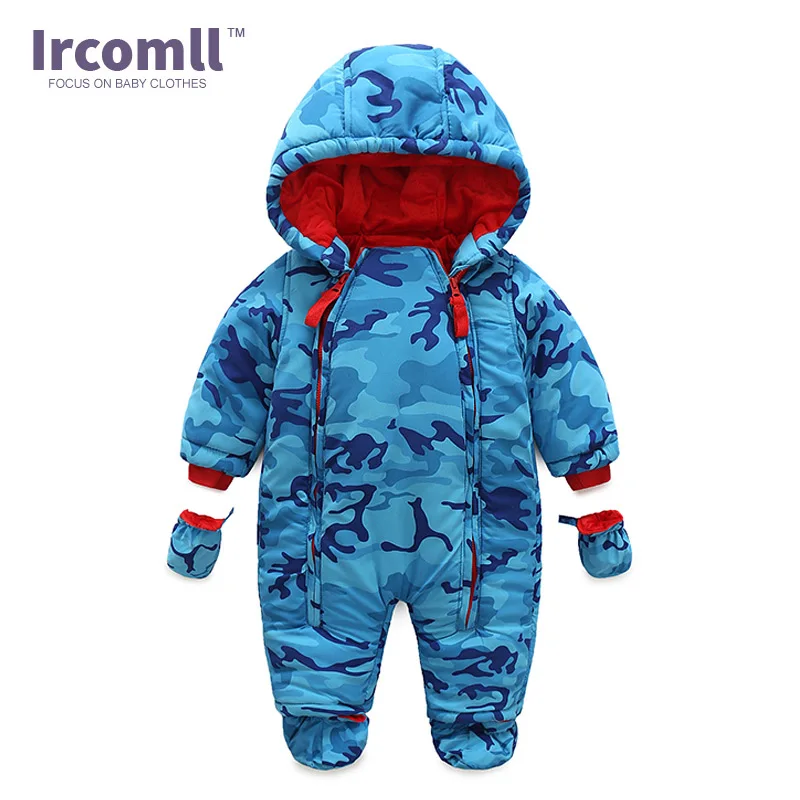Ircomll/; детские комбинезоны для новорожденных; зимняя детская одежда для маленьких девочек и мальчиков; камуфляжный комбинезон с капюшоном и цветочным принтом; детская верхняя одежда; комбинезон - Цвет: Blue Camo
