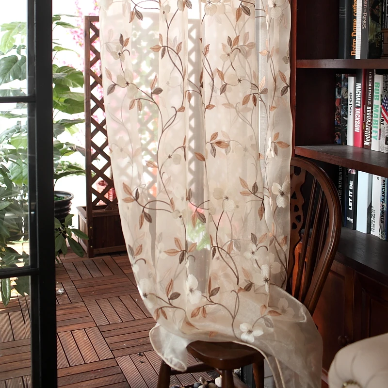 

Quality American Style Sheer Curtain Organza Embroidery Window Screening Floral Curtain Tulle For Bedroom Living Room Customize