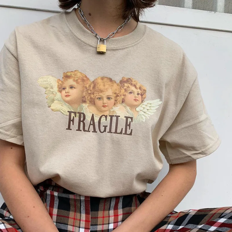 

Summer 2019 Angel Printed T-Shirts Women Harajuku Shirts Street Style Girls Printed T-Shirts Oversized Summer Top Casual