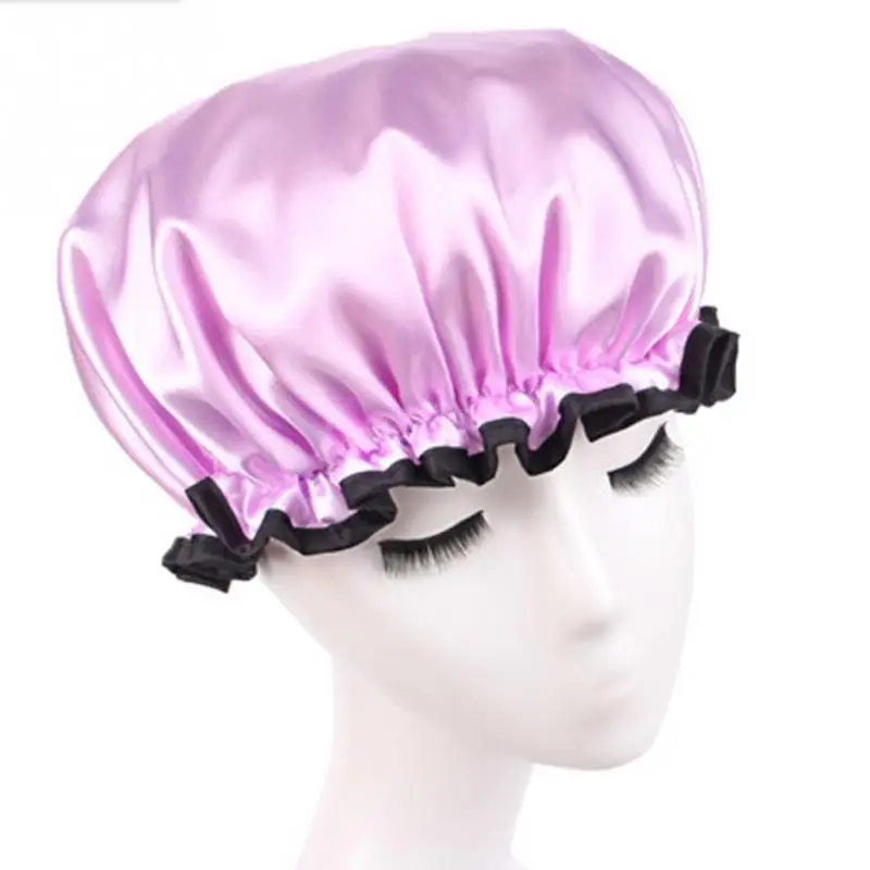 1 шт., милая Толстая Женская шапочка для душа, цветная двухслойная шапочка для душа для ванной, для взрослых, водонепроницаемая шапочка для купания - Цвет: Light Purple