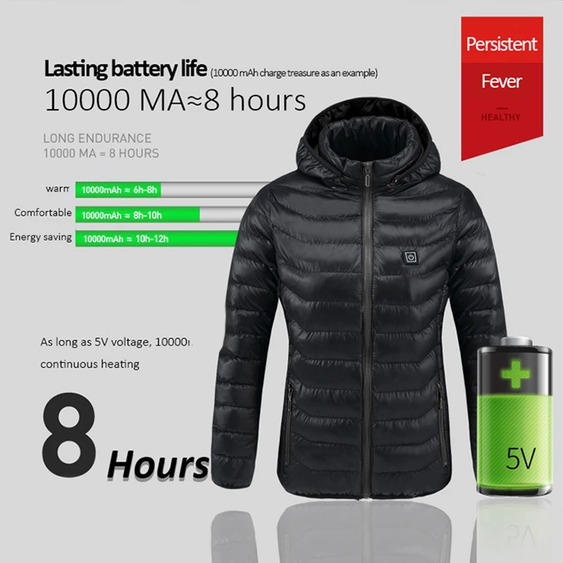 ZYNNEVA New Women Heated Jackets Winter Thermal Warm Hooded Heating Clothing USB Constant Temperature Waterproof Coats GK6205