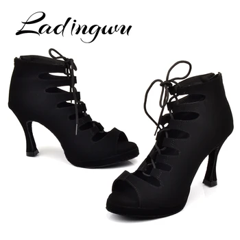 

Ladingwu New Women's Latin Dance Shoes Ballroom Tango Platform Ladies ladys Comfortable Flannel Dancing Shoes Black 9cm Cuba