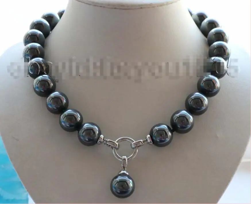 

Free shipping hot sale Women Bridal Wedding Jewelry >>18" Natural 16mm Black Round Shell Pearl Necklace Pendant #f1617!