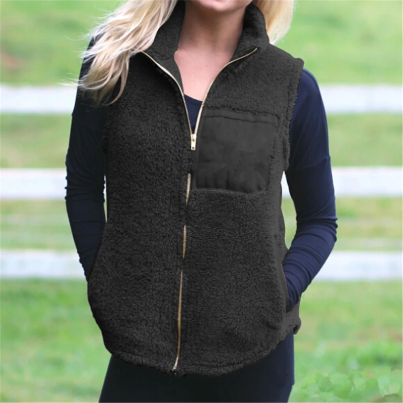 

Winter Women Vest Warm Fluffy Fleece Fur Vest Ladies Tops Sleeveless Zipper Coat Basic Coat For Women Jacket Ladies Waistcoats