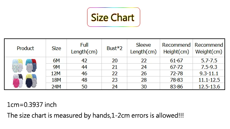 size chart 4pcs