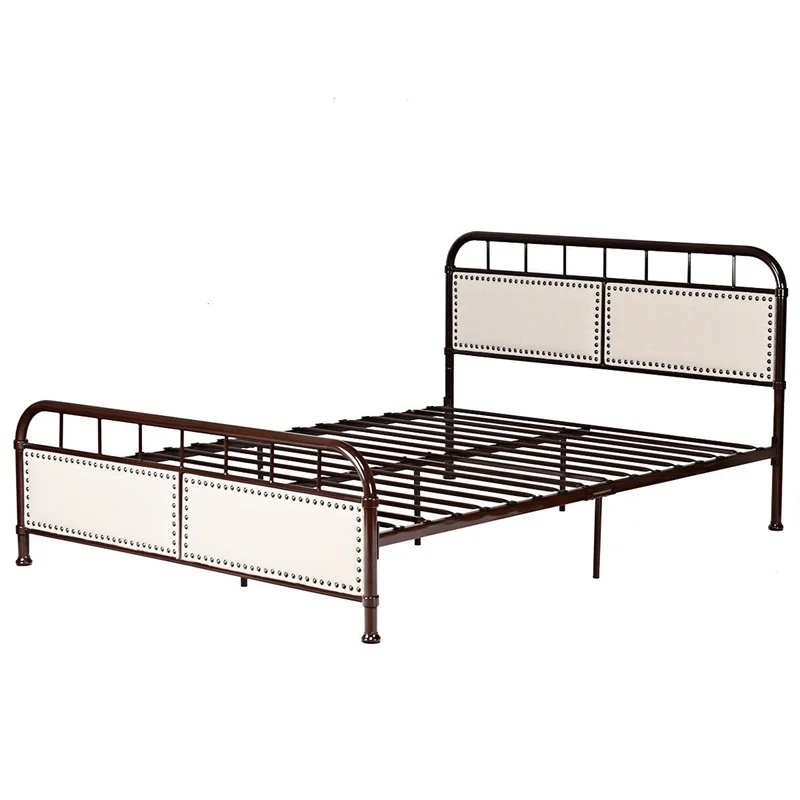 Queen size Metal Bed Frame Platform Bed Upholstered Panel Headboard Footboard Bedroom Furniture HW59207