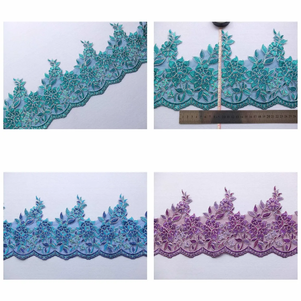 

New Flower Embroidery Organza Lace Trimmings Dance Wedding Costume Decorating Apparel Sewing DIY Craft Blue Teal Blue 1yd RELC11