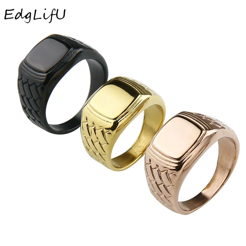 

EdgLifU Square Signet Rings Men Titanium Steel Finger Silver Black Gold Man Ring Jewelry anel New Stainless Steel Ring Men