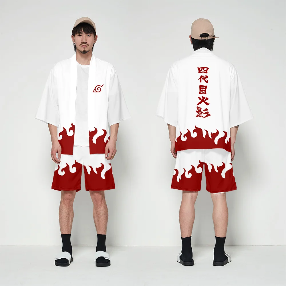 

High quality Cool T-shirt Men or Women hot 3D T-shirt Kimono cropped sleeves Japanese style print Naruto T-shirt+shorts suit