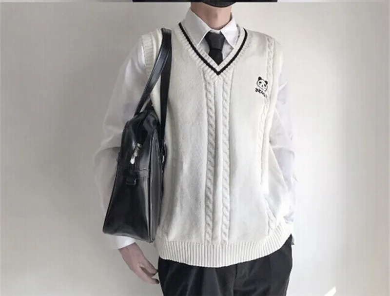 Kawaii Panda Baby британская школьная форма жилет с v-образным вырезом японский JK свитер без рукавов хлопковые топы костюм для влюбленных пар