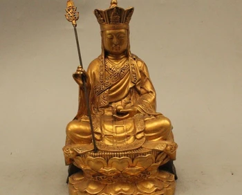 

8"Chinese Bronze 24K Gold Tangseng Xuanzang Ksitigarbha Boddhisattva Monk Statue