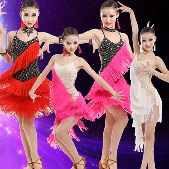 

New Kids Dresses For Girls Latin Dance Multilayer Fringe Dress Tango Ballroom Competitive Black Latin Dance Costume Wear BL1327